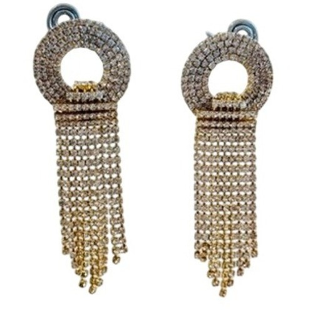 Waterfall Earrings Clear Crystal Rhinestone Dangle Jeweled‎ Regal Pierced gold